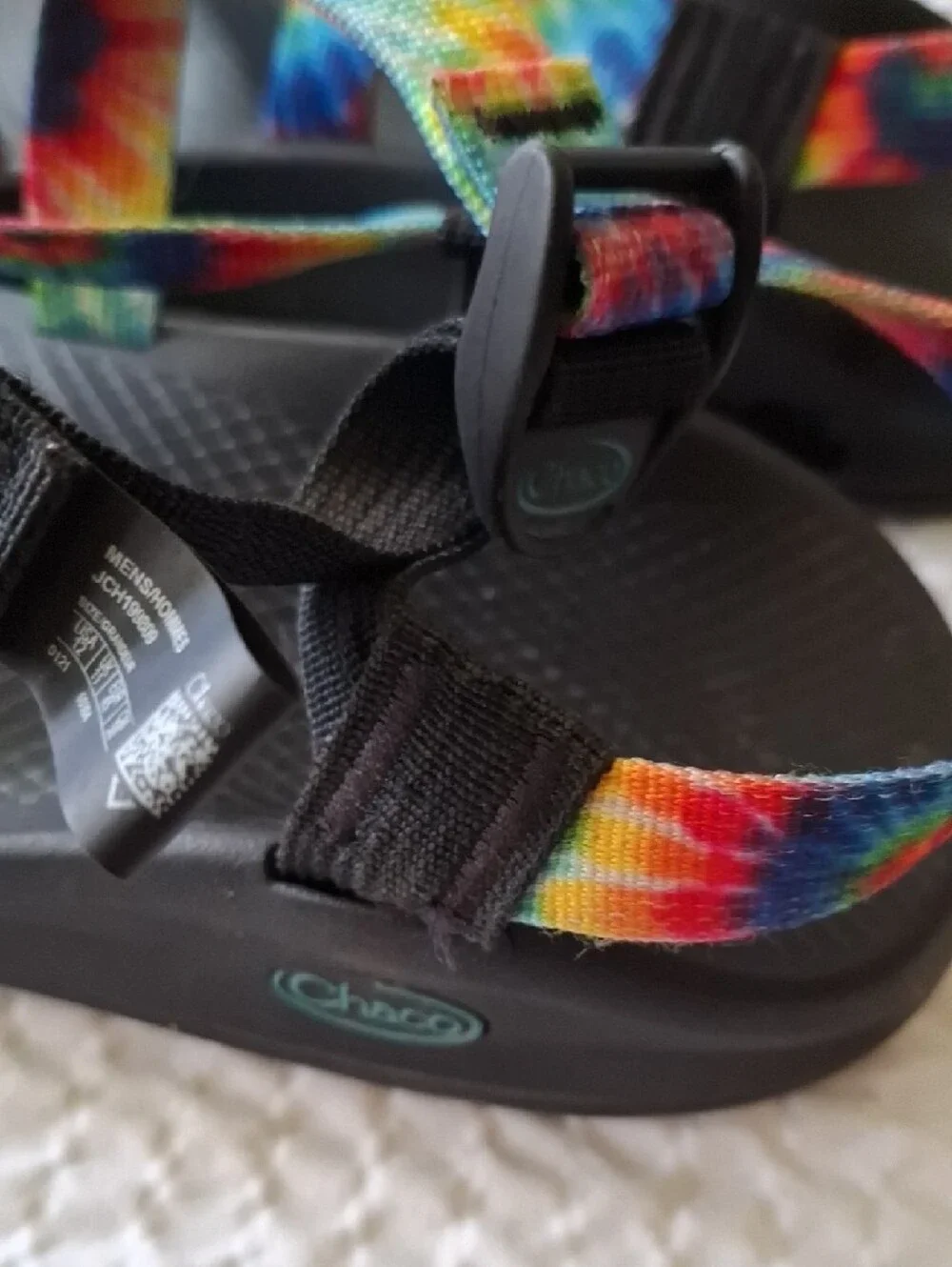 Chaco Men's Black Sandals with Rainbow Tie-Dye Straps